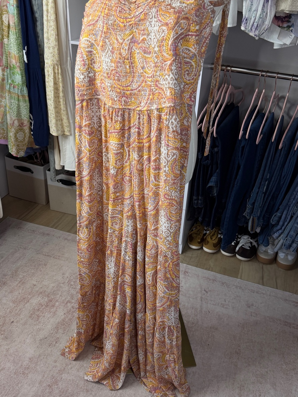Jessica Simpson Pink & Yellow Paisley Smocked jump suit